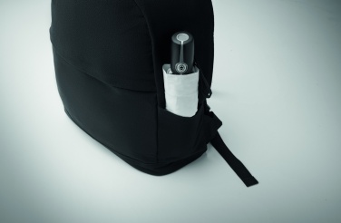 Logotrade Geschäftsgeschenke das Foto: Ein 15-Zoll-Laptop-Rucksack aus recycelter Baumwolle (Pre-Consumer) und recyceltem Polyester mit individuell anpassbarem Druck