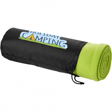 Logo trade promotional giveaways image of: Huggy fleece plaid blanket with carry pouch