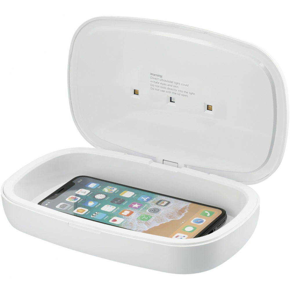 Logo trade promotional giveaways image of: Capsule UV smartphone sanitizer with 5W wireless charging pad