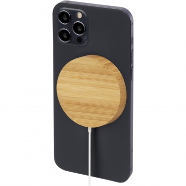 Logo trade promotional items image of: Atra 10W bamboo magnetic wireless charging pad