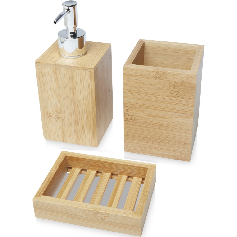 Logo trade promotional giveaways picture of: Hedon 3-piece bamboo bathroom set