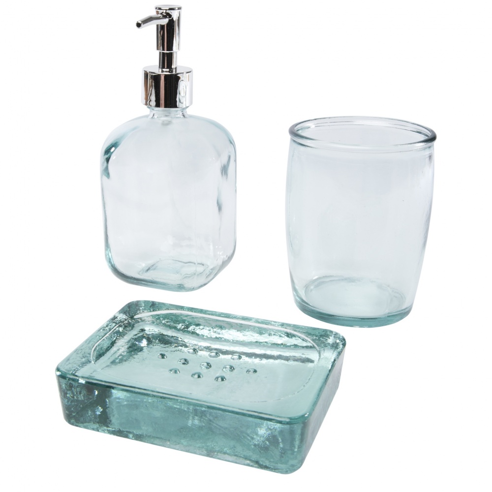 Logo trade promotional merchandise picture of: Jabony 3-piece recycled glass bathroom set