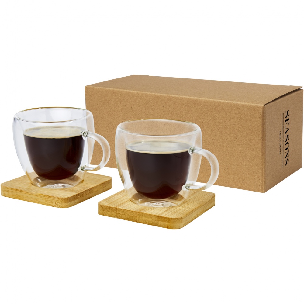 Logo trade advertising product photo of: Manti 2-piece 100 ml double-wall glass cup with bamboo coaster 