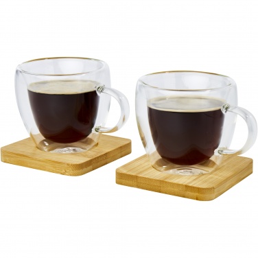 Logotrade promotional product picture of: Manti 2-piece 100 ml double-wall glass cup with bamboo coaster 