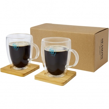 Logotrade promotional gift picture of: Manti 2-piece 350 ml double-wall glass cup with bamboo coaster 