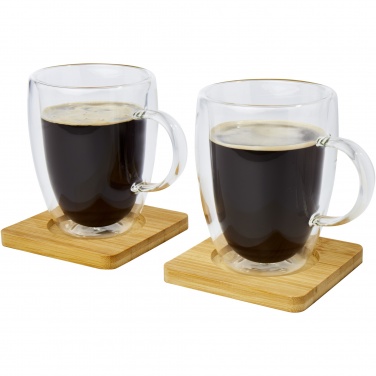 Logo trade corporate gifts picture of: Manti 2-piece 350 ml double-wall glass cup with bamboo coaster 