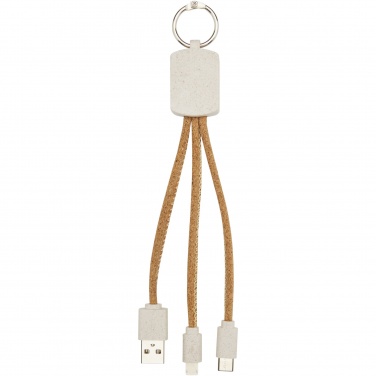 Logo trade promotional items image of: Bates wheat straw and cork 3-in-1 charging cable