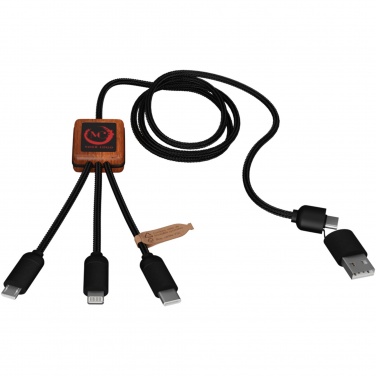Logotrade promotional gift picture of: SCX.design C38 5-in-1 rPET light-up logo charging cable with squared wooden casing