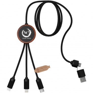 Logotrade corporate gift picture of: SCX.design C37 5-in-1 rPET light-up logo charging cable with round wooden casing