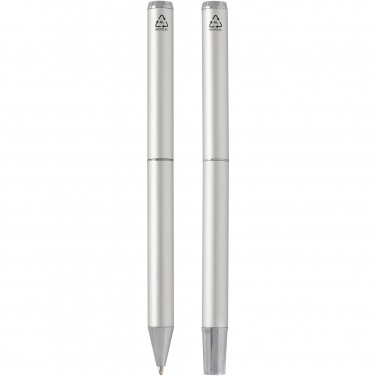 Logo trade promotional item photo of: Lucetto recycled aluminium ballpoint and rollerball pen gift set