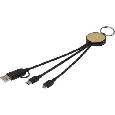 Logo trade promotional products image of: Tecta 6-in-1 recycled plastic/bamboo charging cable with keyring