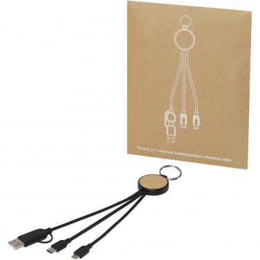 Logo trade promotional items picture of: Tecta 6-in-1 recycled plastic/bamboo charging cable with keyring
