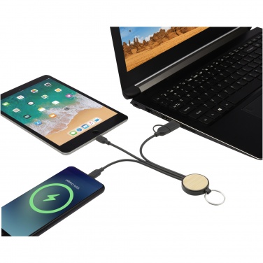 Logotrade promotional product image of: Tecta 6-in-1 recycled plastic/bamboo charging cable with keyring