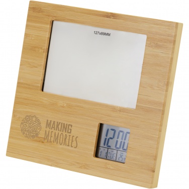 Logo trade promotional giveaway photo of: Sasa bamboo photo frame with thermometer