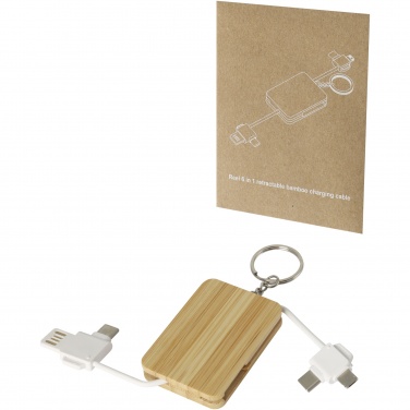 Logo trade promotional gifts picture of: Reel 6-in-1 retractable bamboo key ring charging cable