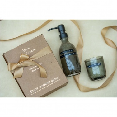 Logotrade promotional products photo of: Wellmark Discovery 200 ml hand soap dispenser and 150 g scented candle set - dark amber fragrance