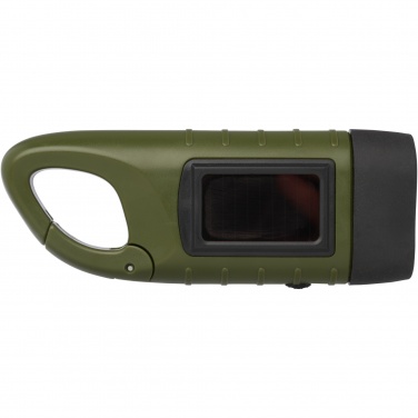 Logo trade promotional merchandise photo of: Helios recycled plastic solar dynamo flashlight with carabiner