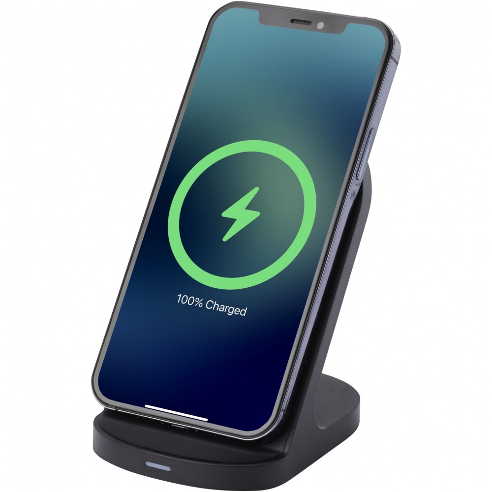 Logo trade advertising products picture of: Loop 15W dual coil RCS recycled plastic wireless charging stand