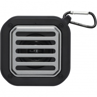 Logotrade promotional gift picture of: Solo 3W IPX5 RCS recycled plastic solar Bluetooth® speaker with carabiner 