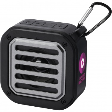 Logo trade promotional items picture of: Solo 3W IPX5 RCS recycled plastic solar Bluetooth® speaker with carabiner 