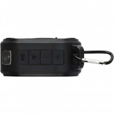 Logotrade promotional merchandise image of: Solo 3W IPX5 RCS recycled plastic solar Bluetooth® speaker with carabiner 