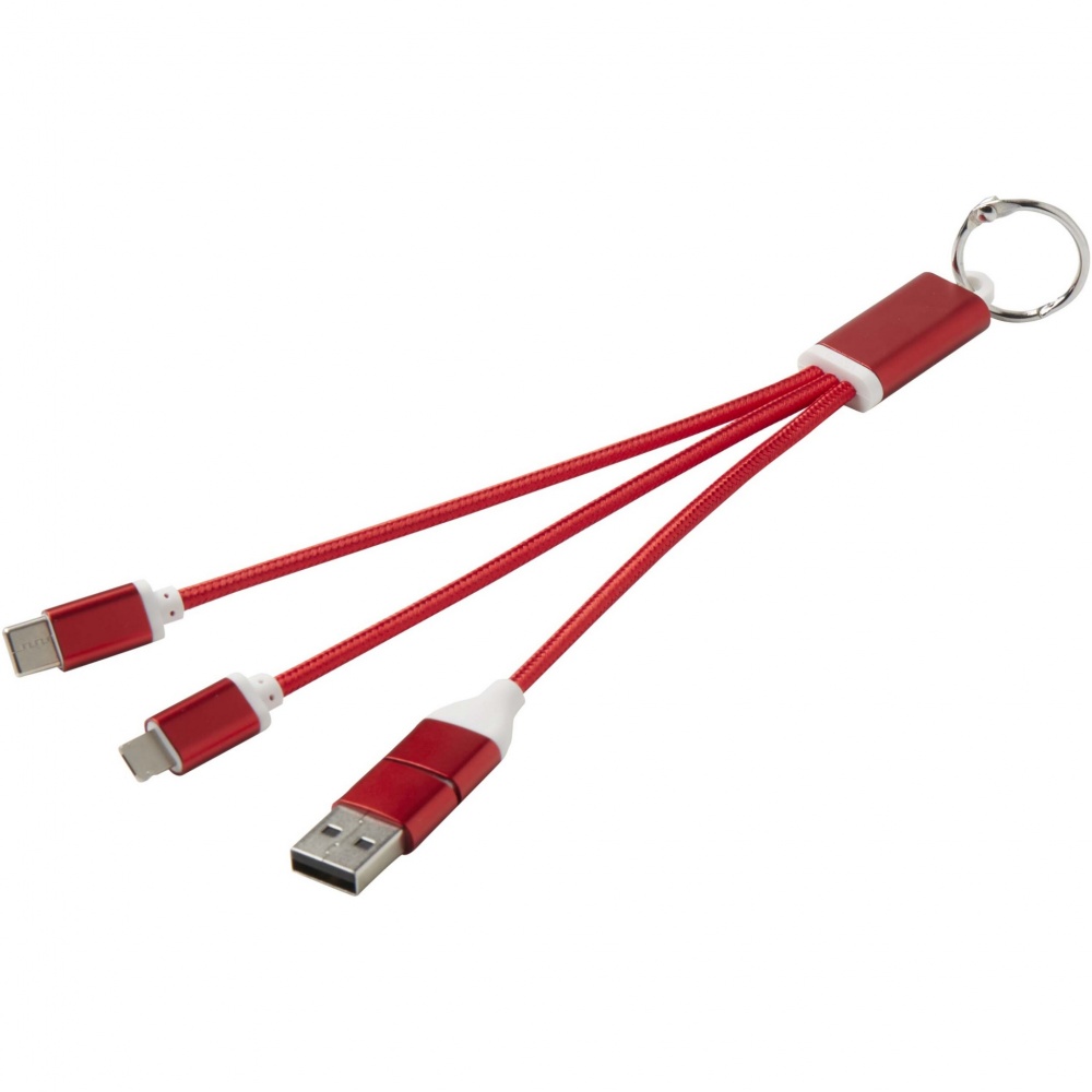 Logo trade promotional giveaways image of: Metal 4-in-1 recycled aluminium charging cable with keychain
