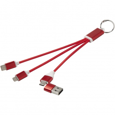 Logo trade advertising products image of: Metal 4-in-1 recycled aluminium charging cable with keychain