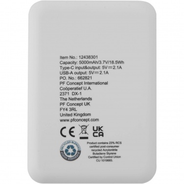 Logo trade promotional merchandise picture of: Asama 5000 mAh Type-C recycled plastic power bank