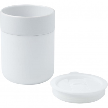 Logo trade promotional merchandise photo of: Java 330 ml ceramic tumbler with silicone wrap and plastic lid