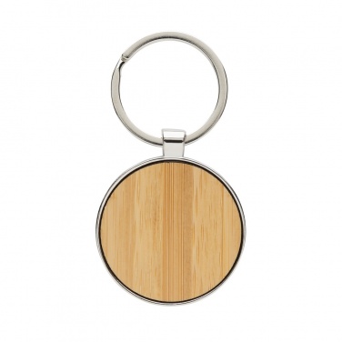 Logo trade promotional merchandise picture of: RCS recycled zinc alloy round keychain with bamboo