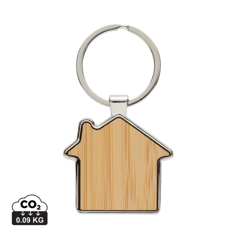 Logo trade promotional merchandise photo of: RCS recycled zinc alloy house keychain with bamboo