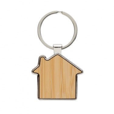 Logo trade promotional merchandise photo of: RCS recycled zinc alloy house keychain with bamboo