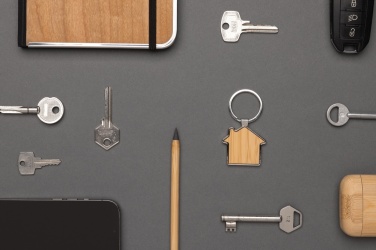 Logotrade advertising products photo of: RCS recycled zinc alloy house keychain with bamboo