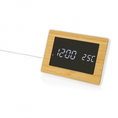 Logo trade promotional products image of: Utah RCS recycled plastic and bamboo LED clock