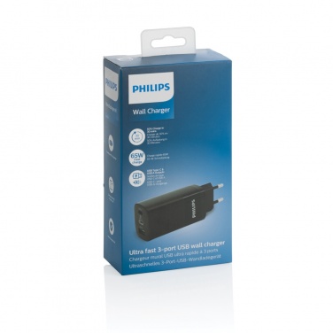 Logo trade promotional item photo of: Philips 65W ultra fast PD 3-port USB wall charger