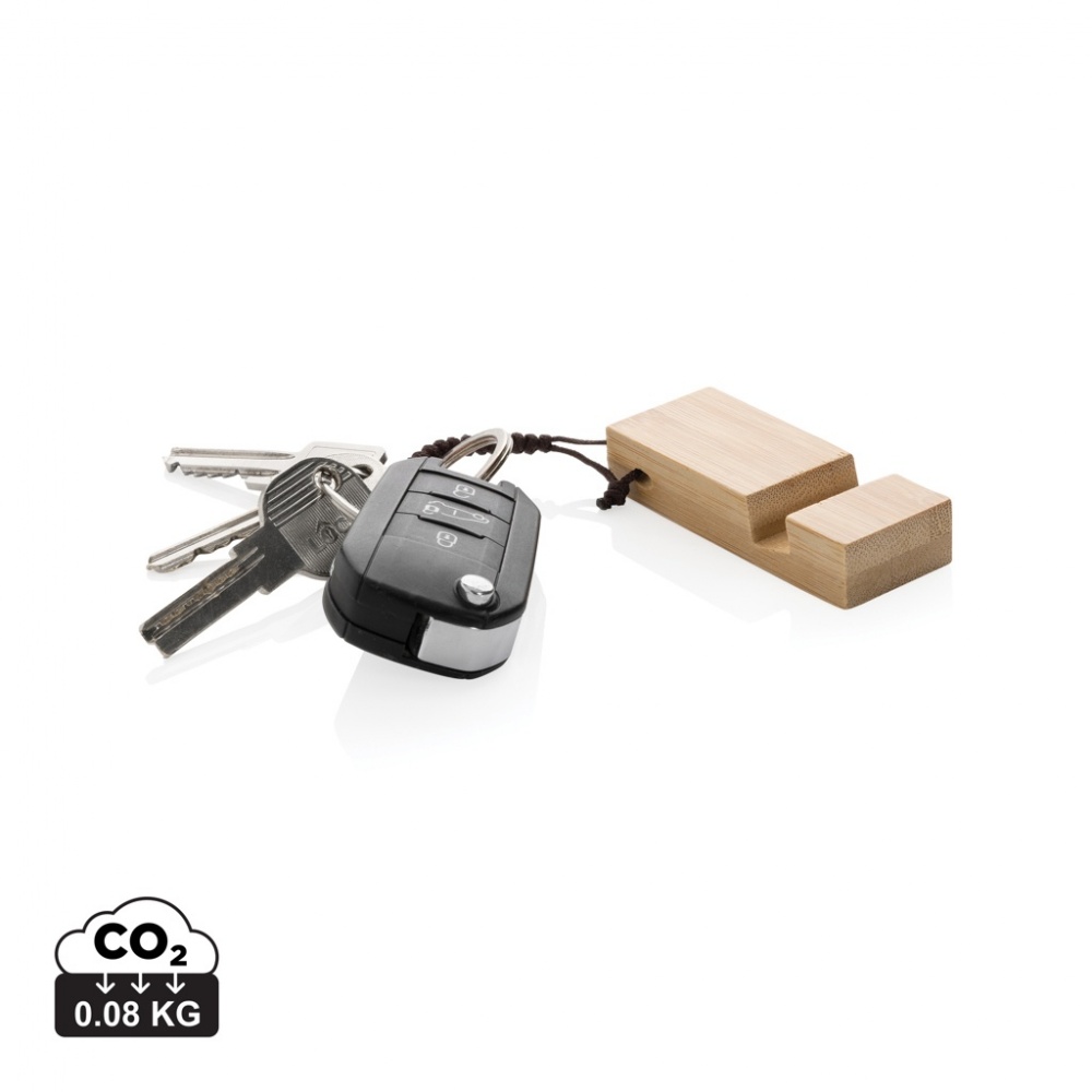Logotrade promotional gift image of: Standkey bamboo keychain phone stand