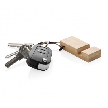 Logo trade business gifts image of: Standkey bamboo keychain phone stand