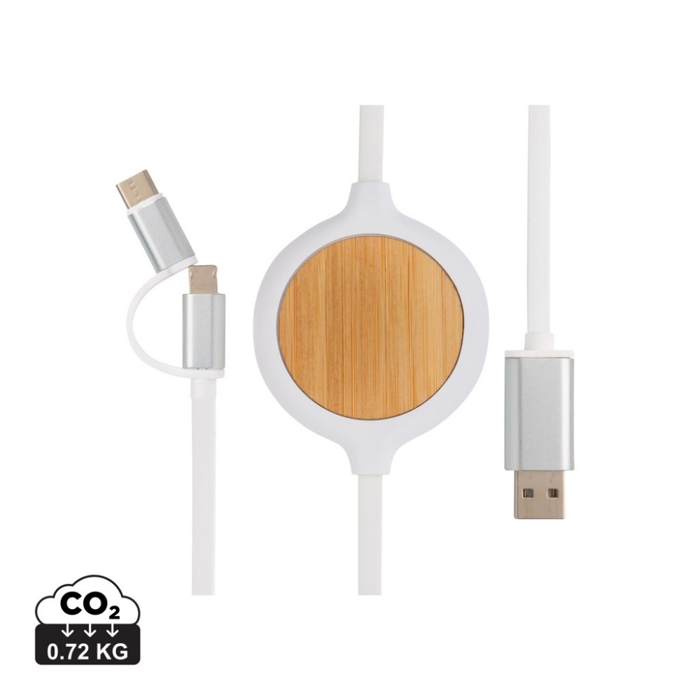 Logo trade promotional item photo of: 3-in-1 cable with 5W bamboo wireless charger