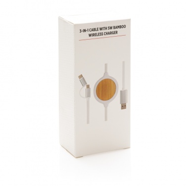 Logo trade business gifts image of: 3-in-1 cable with 5W bamboo wireless charger