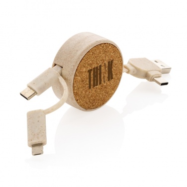 Logo trade promotional items picture of: Cork and Wheat 6-in-1 retractable cable