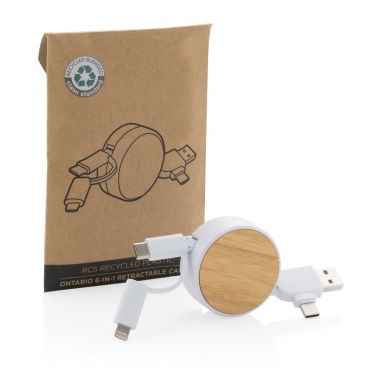 Logotrade promotional product picture of: RCS recycled plastic Ontario 6-in-1 retractable cable
