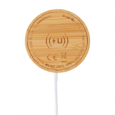 Logo trade promotional gifts picture of: 10W bamboo magnetic wireless charger