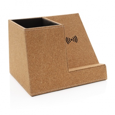 Logo trade promotional items image of: Cork pen holder and 5W wireless charger