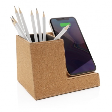 Logo trade corporate gifts image of: Cork pen holder and 5W wireless charger