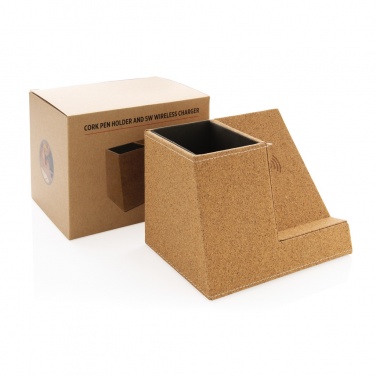 Logo trade corporate gift photo of: Cork pen holder and 5W wireless charger