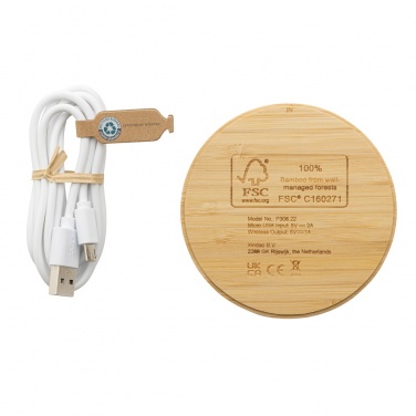 Logo trade advertising products image of: Bamboo 5W round wireless charger
