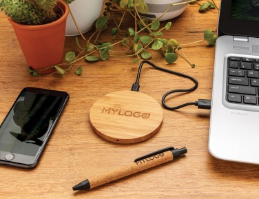 Logotrade promotional product image of: Bamboo 5W round wireless charger