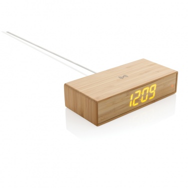 Logo trade promotional item photo of: Bamboo alarm clock with 5W wireless charger