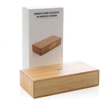 Logo trade promotional gifts image of: Bamboo alarm clock with 5W wireless charger