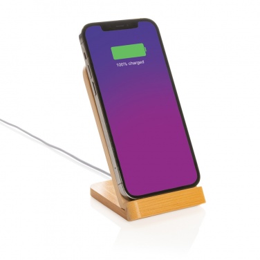 Logo trade promotional item photo of: Bamboo 5W wireless charging stand